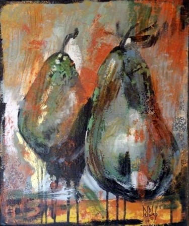 Peinture intitulée "Deux poires" par Gérard Dupuch, Œuvre d'art originale, Huile
