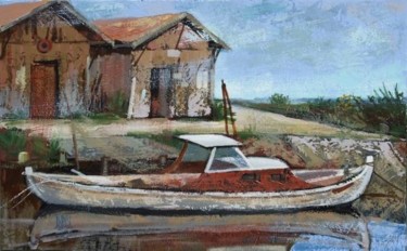 Peinture intitulée "Pinasse à Gujan" par Gérard Dupuch, Œuvre d'art originale, Huile