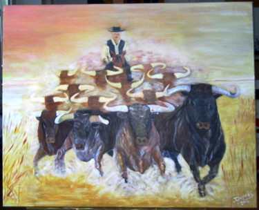 Painting titled "ARMADA DE TOROS" by Gaetan Dupuis, Original Artwork, Acrylic