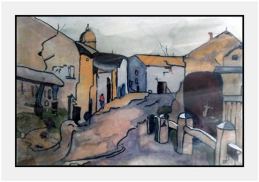 Painting titled "Un village." by Pascal Durand, Original Artwork, Watercolor