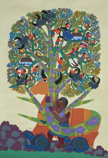 "Gond Painting  ( Tr…" başlıklı Tablo Durga Bai Vyam tarafından, Orijinal sanat, Akrilik