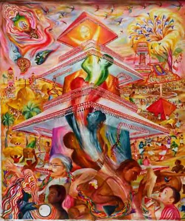 Painting titled "Mythology of My Vil…" by Durga Das, Original Artwork