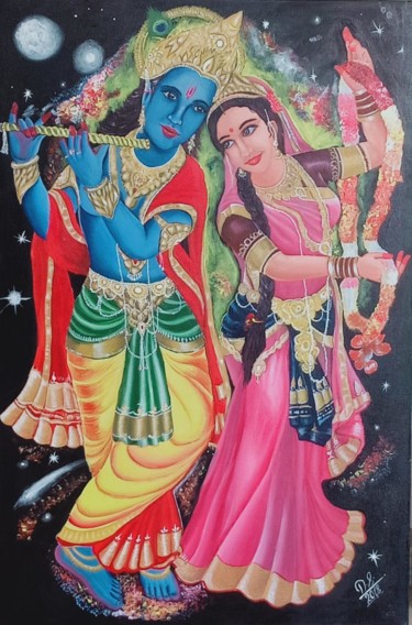 Painting titled "Lord Radha Krishna" by Durgendra Suryawanshi, Original Artwork, Acrylic