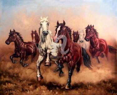 Painting titled "hurry up my horses…" by Dusan Vukovic, Original Artwork, Oil
