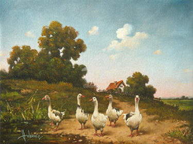 Pintura intitulada "good horse in the d…" por Dusan Vukovic, Obras de arte originais, Óleo