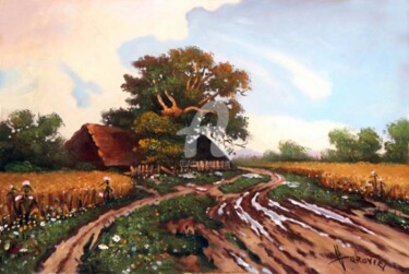 Painting titled "salaš - after the r…" by Dusan Vukovic, Original Artwork, Oil