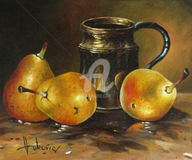 Painting titled "pears" by Dusan Vukovic, Original Artwork, Oil