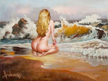 Painting titled "I wait for the wave…" by Dusan Vukovic, Original Artwork, Oil