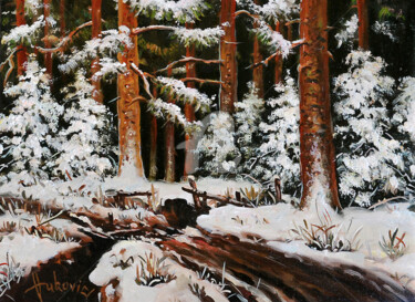 Pintura intitulada "Winter in the woods" por Dusan Vukovic, Obras de arte originais, Óleo