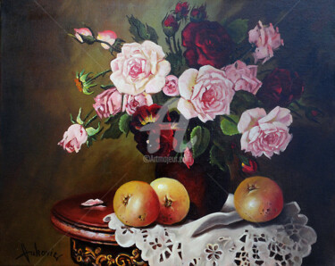 Painting titled "Roses" by Dusan Vukovic, Original Artwork, Oil