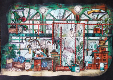Colagens intitulada "Glasshouse" por Dusd Art, Obras de arte originais, Têmpera