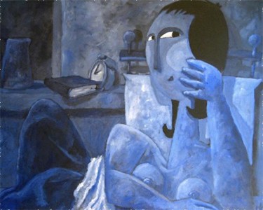 Peinture intitulée "nu bleu" par Geoffroy Dussart, Œuvre d'art originale