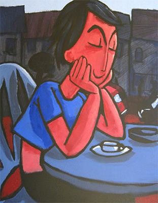 Peinture intitulée "femme au café" par Geoffroy Dussart, Œuvre d'art originale