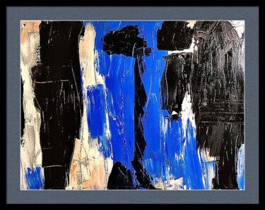 Painting titled "Abstract in Blue #2" by Dutch Montana, Original Artwork, Oil Mounted on Wood Stretcher frame
