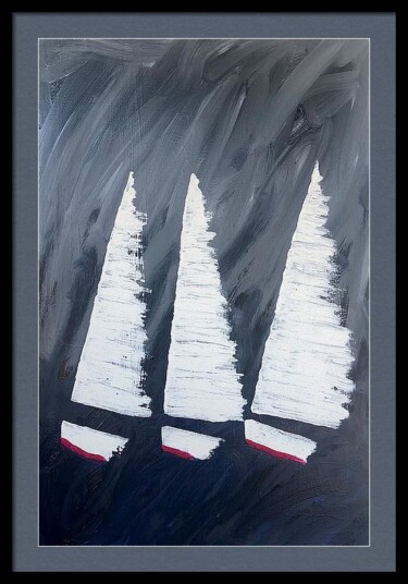 Pintura intitulada "Stormy Regatta" por Dutch Montana, Obras de arte originais, Óleo Montado em Armação em madeira