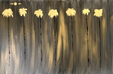 Painting titled "Golden Palms" by Dutch Montana, Original Artwork, Oil Mounted on Wood Stretcher frame