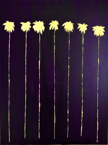 Painting titled "Lucky 7 Palms" by Dutch Montana, Original Artwork, Oil Mounted on Wood Stretcher frame