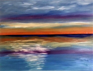 Painting titled "Gulf Coast Sunset #2" by Dutch Montana, Original Artwork, Oil Mounted on Wood Stretcher frame