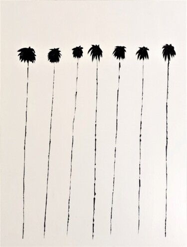 Schilderij getiteld "Lucky 7 Palms #4" door Dutch Montana, Origineel Kunstwerk, Olie Gemonteerd op Frame voor houten brancard
