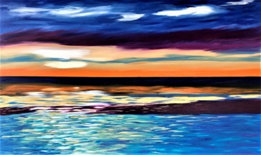 Painting titled "Gulf Coast Sunset -…" by Dutch Montana, Original Artwork, Oil Mounted on Wood Stretcher frame