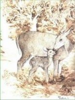 Peinture intitulée "La Biche et son faon" par Monique Dutter-Lemierre, Œuvre d'art originale