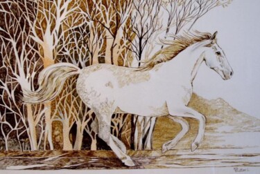 Painting titled "Le petit cheval fou…" by Monique Dutter-Lemierre, Original Artwork
