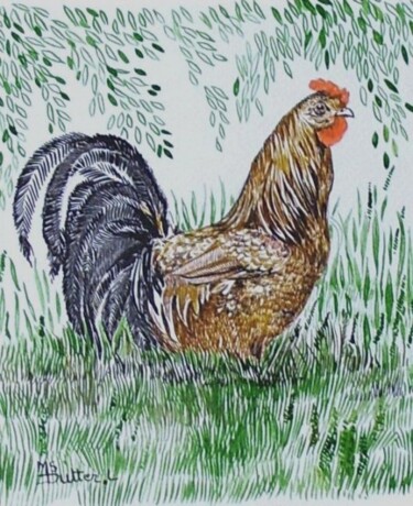 Painting titled "Le coq" by Monique Dutter-Lemierre, Original Artwork