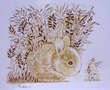 Peinture intitulée "Le petit lapin et s…" par Monique Dutter-Lemierre, Œuvre d'art originale