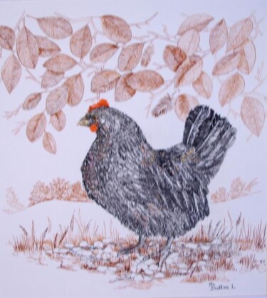 Painting titled "La poule noire" by Monique Dutter-Lemierre, Original Artwork