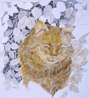 Peinture intitulée "Le chat penseur..." par Monique Dutter-Lemierre, Œuvre d'art originale