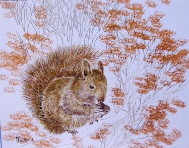 Peinture intitulée "Le petit écureuil" par Monique Dutter-Lemierre, Œuvre d'art originale