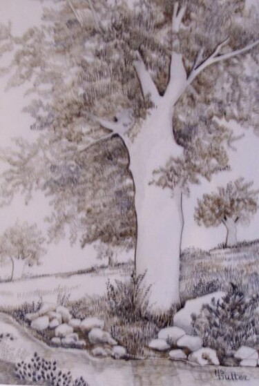 Peinture intitulée "Le vieil arbre...." par Monique Dutter-Lemierre, Œuvre d'art originale