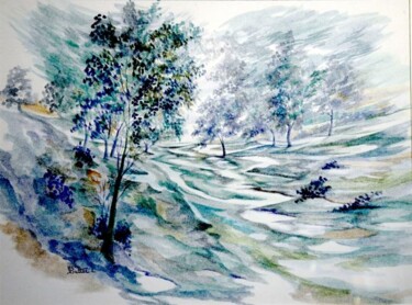 Peinture intitulée "Forêt bleue" par Monique Dutter-Lemierre, Œuvre d'art originale