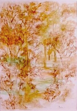 Peinture intitulée "La forêt en automne" par Monique Dutter-Lemierre, Œuvre d'art originale