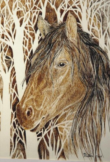 Painting titled "Le petit cheval roux" by Monique Dutter-Lemierre, Original Artwork