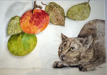 Peinture intitulée "La pomme rouge" par Monique Dutter-Lemierre, Œuvre d'art originale