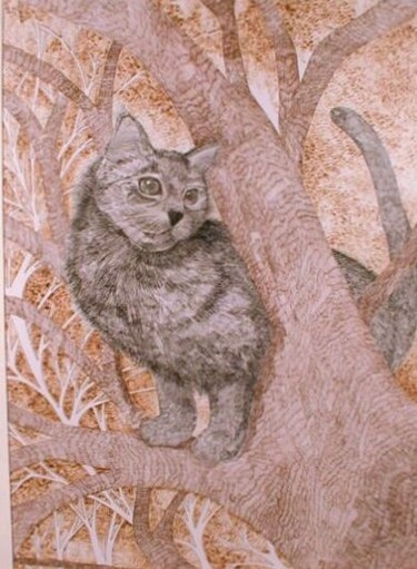 Peinture intitulée "A chat perché" par Monique Dutter-Lemierre, Œuvre d'art originale