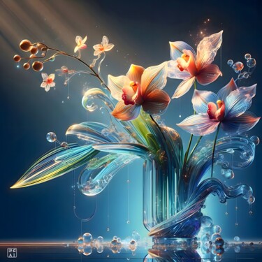 Arts numériques intitulée "Orchidée et cristal" par Duy Nguyen, Œuvre d'art originale, Image générée par l'IA