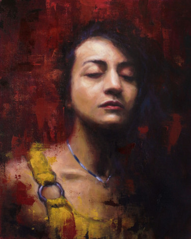 Painting titled "Mariam" by Duy Tran, Original Artwork, Oil Mounted on Wood Stretcher frame