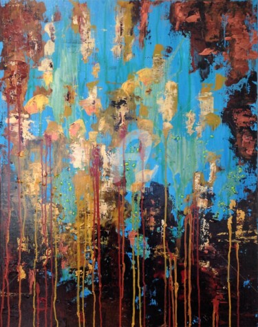 Schilderij getiteld "Gold Rain" door David Vall, Origineel Kunstwerk, Acryl