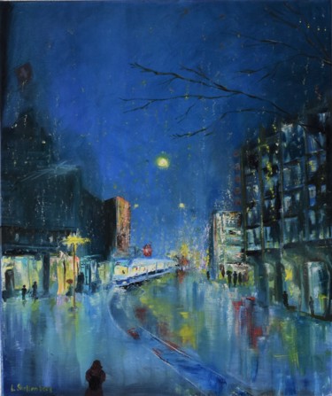 Painting titled "rain in Zurich" by Lusie Schellenberg, Original Artwork, Oil
