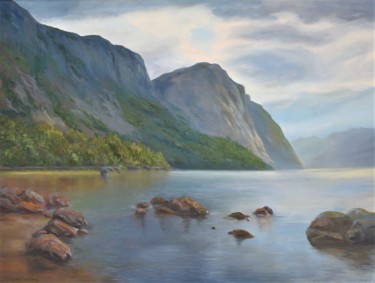 Pittura intitolato "Norwegian fjord" da Lusie Schellenberg, Opera d'arte originale, Olio