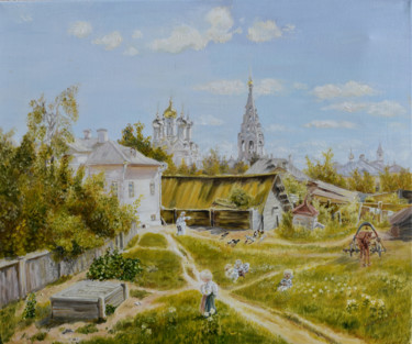 Malerei mit dem Titel ""MOSCOW COURTYARD"" von Lusie Schellenberg, Original-Kunstwerk, Öl