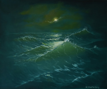 Painting titled "Moon wave" by Lusie Schellenberg, Original Artwork, Oil