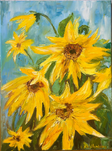 Painting titled "Sonnenblumen" by Lusie Schellenberg, Original Artwork, Oil