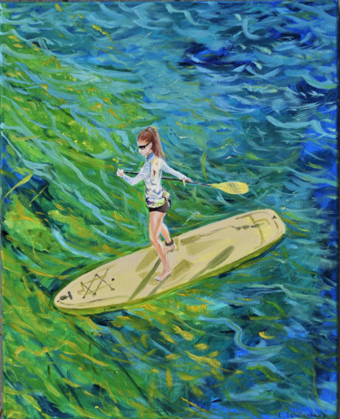 Painting titled "Rowing" by Lusie Schellenberg, Original Artwork, Oil