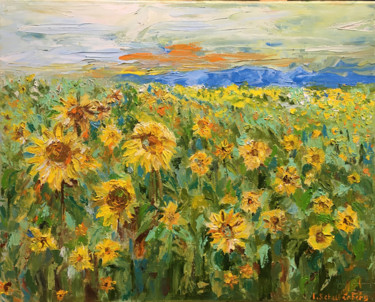 Schilderij getiteld "Sonneblumen" door Lusie Schellenberg, Origineel Kunstwerk, Olie