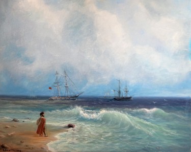 Painting titled "The sea shore" by Lusie Schellenberg, Original Artwork, Oil