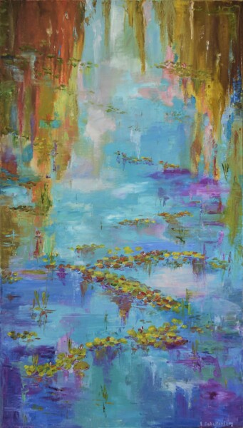 Painting titled "water lilies" by Lusie Schellenberg, Original Artwork, Oil