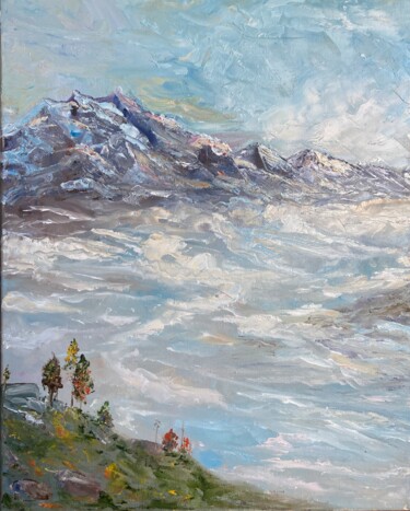 Painting titled "Nebel in den Bergen" by Lusie Schellenberg, Original Artwork, Oil